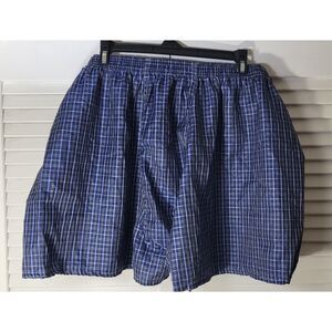 Blue, Black & White Plaid Polyester Cotton Men's Woven Boxer Underwear Size 2XL